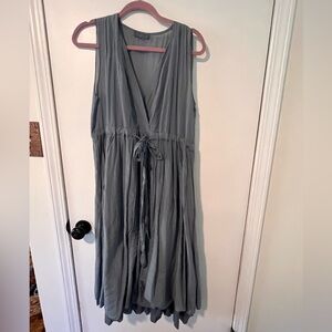 CP Shades Silk/Cotton Blue Slate Sleeveless Midi Dress